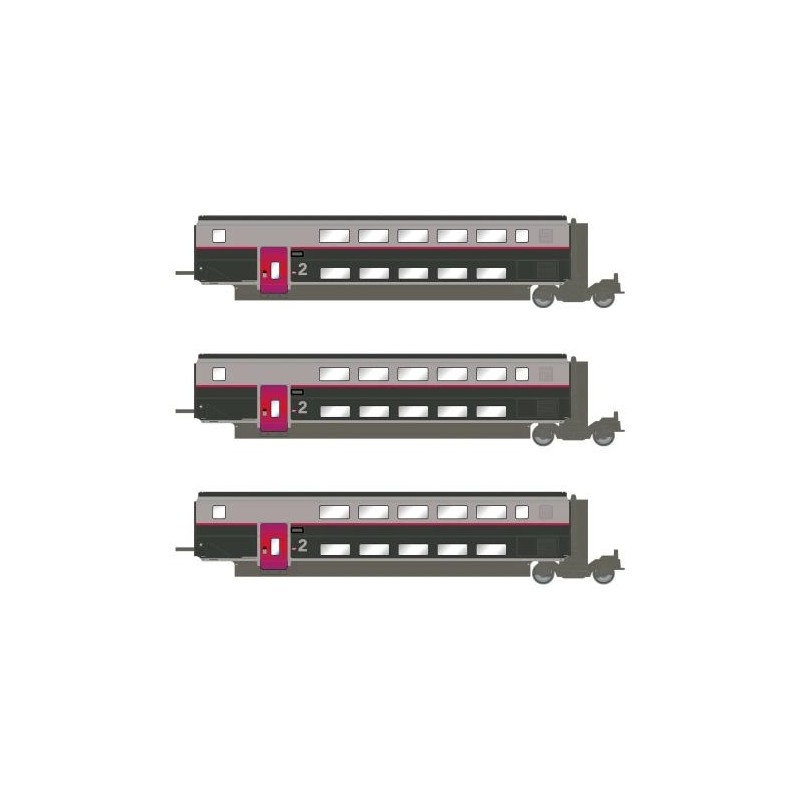 HJ3017 SET DE 3 VOITURES INTERMEDIAIRES 2°CL TGV DUPLEX CARMILLON SNCF (A RESERVER)